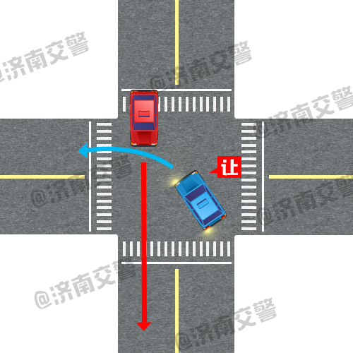 路口文明交通六让之5.3无灯警 转弯让直行